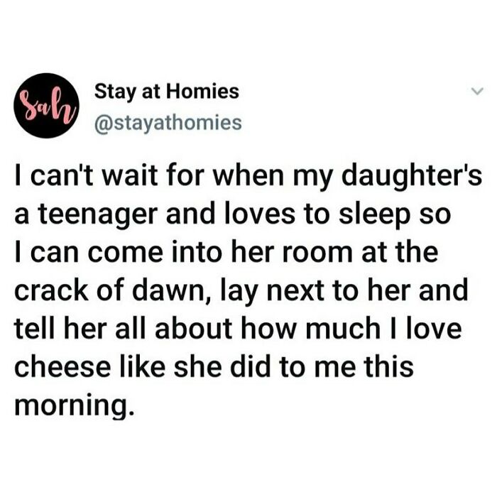 Funny Instagram post from the Marriage and Martinis page about loving cheese and teenage daughters at dawn.