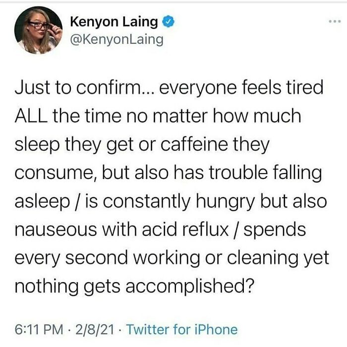 Screenshot of a funny post from Marriage and Martinis IG page about feeling tired and unproductive despite effort.