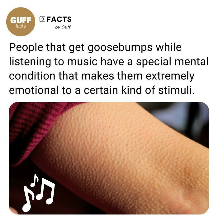 Close-up of an arm with goosebumps illustrating interesting facts about our world related to music and emotional response.
