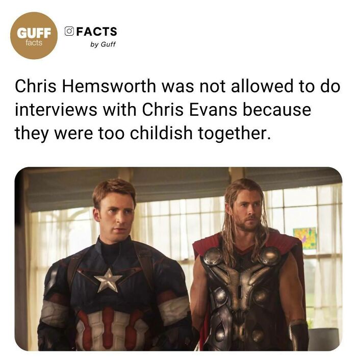 Two actors dressed as superheroes shown in a fun fact about interesting facts about our world shared on Instagram.