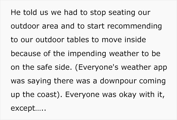 &ldquo;A Cosmo In One Hand And Filet Mignon In Another&rdquo;: Rude Karen Won&rsquo;t Listen To Waiter&rsquo;s Warning About Rain, Loses The Table For The Whole Group
