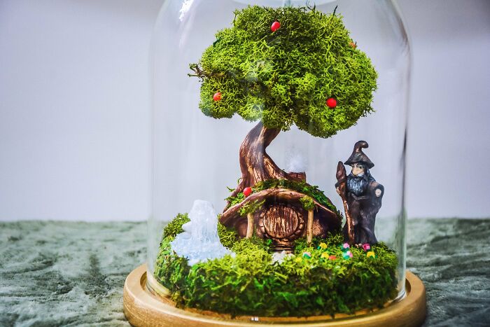 I Made These Terrarium Lamps, Designed With Fantastical Storybook Scenes Inside Glass Base.