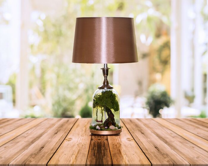 I Made These Terrarium Lamps, Designed With Fantastical Storybook Scenes Inside Glass Base.