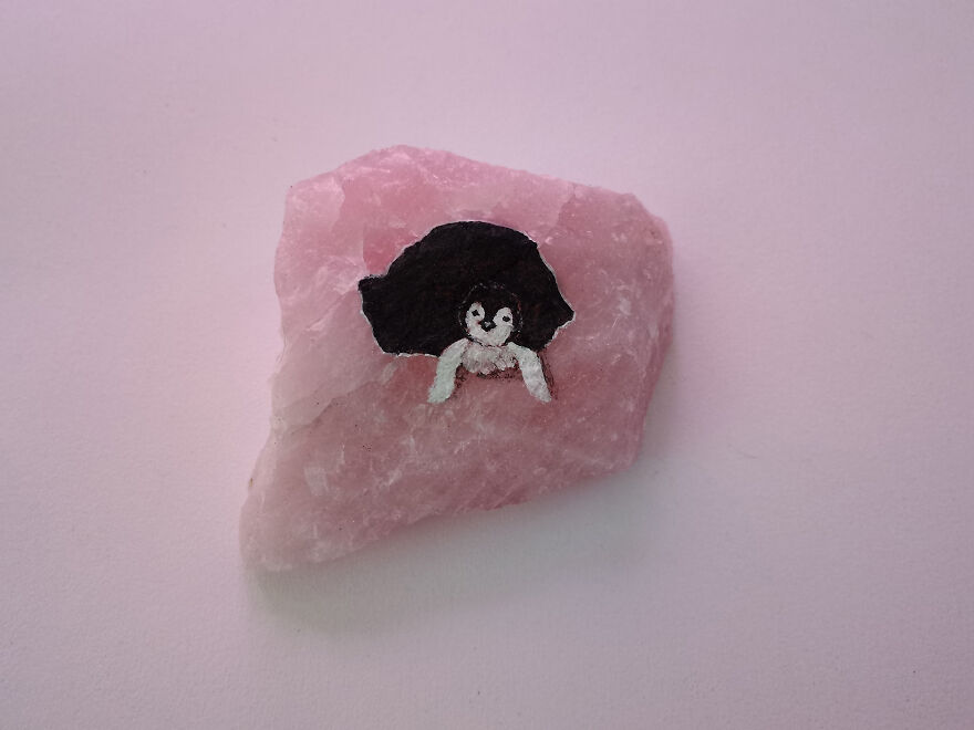 Painting An Animals On Rose Quartz