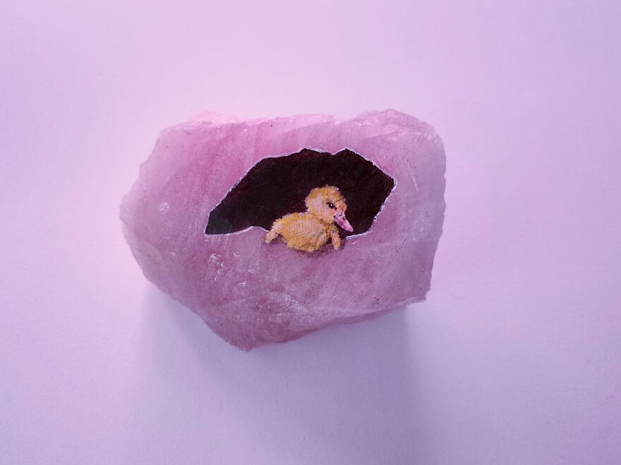 Painting An Animals On Rose Quartz