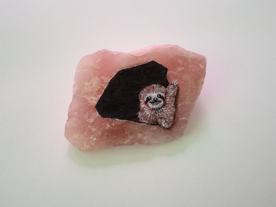 Painting An Animals On Rose Quartz