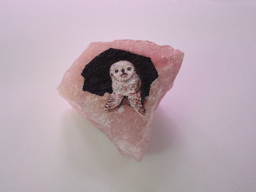 Painting An Animals On Rose Quartz