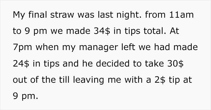 Employee Was Putting Up With Verbally Abusive Manager But When He Stole Their Earned Tips, They Decided It Was Time To Leave