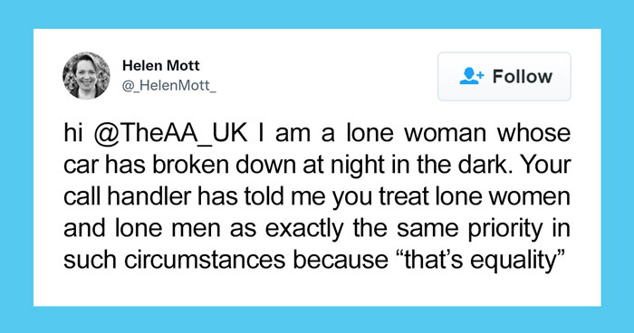 “Equality” Vs. “Equity” Twitter Debate Occurs After A Motoring Organization Revealed That They Don’t Prioritize Lone Women Over Men