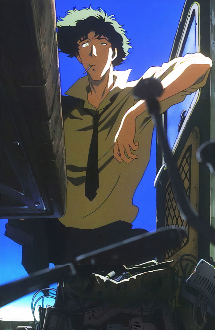 Spike wearing green shirt and black tie smoking 