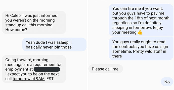 People Online Are Cracking Up At The Messages This Independent Contractor Shared With A Manager That Tried To Make Him Attend A Meeting