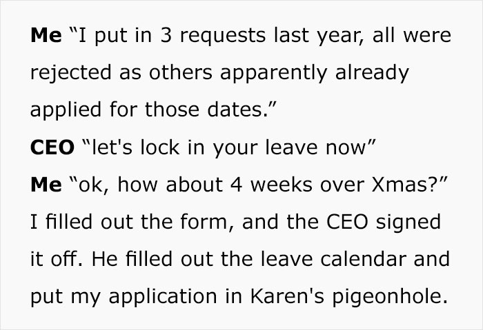 Karen Cancels Employee's Vacation, Gets To Kiss Her Promotion Goodbye Karen Cancels Employee's Vacation, Gets To Kiss Her Promotion Goodbye