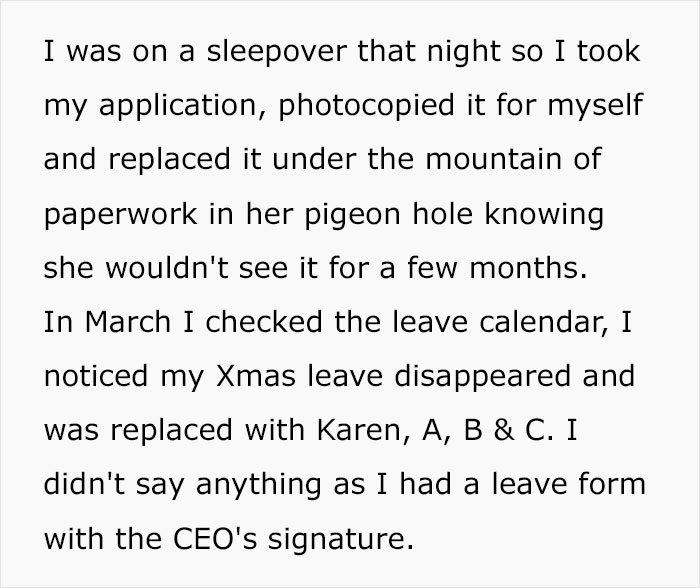 Karen Cancels Employee's Vacation, Gets To Kiss Her Promotion Goodbye Karen Cancels Employee's Vacation, Gets To Kiss Her Promotion Goodbye