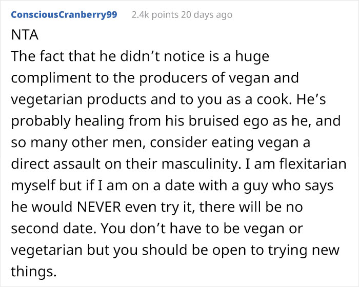 Woman Gets Blamed By Her Boyfriend For 'Tricking' Him Into Eating Vegan Food, Asks The Internet If She's The Jerk Here