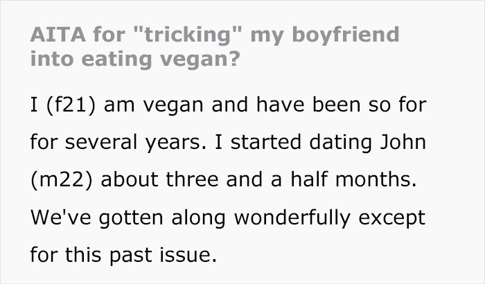 Woman Gets Blamed By Her Boyfriend For 'Tricking' Him Into Eating Vegan Food, Asks The Internet If She's The Jerk Here