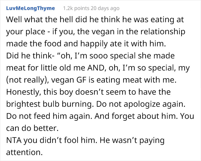Woman Gets Blamed By Her Boyfriend For 'Tricking' Him Into Eating Vegan Food, Asks The Internet If She's The Jerk Here