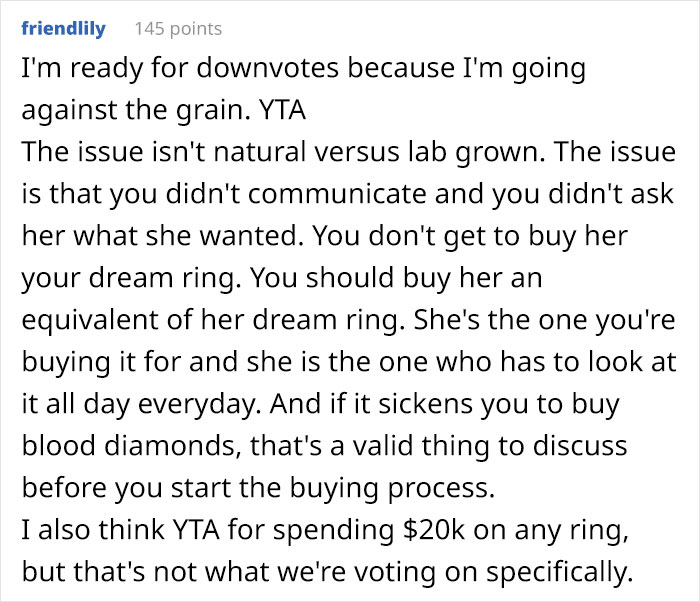 “AITA For Buying My Fiancée A Lab-Grown Diamond And Refusing To Exchange It For A Natural Stone?” “AITA For Buying My Fiancée A Lab-Grown Diamond And Refusing To Exchange It For A Natural Stone?”
