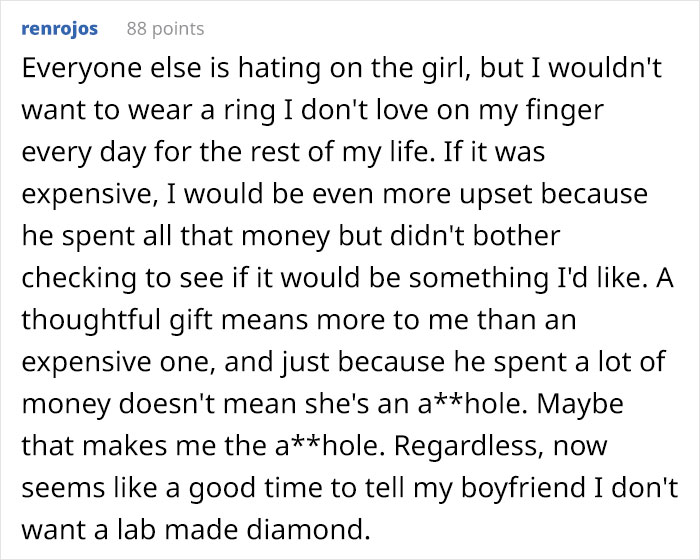 “AITA For Buying My Fiancée A Lab-Grown Diamond And Refusing To Exchange It For A Natural Stone?” “AITA For Buying My Fiancée A Lab-Grown Diamond And Refusing To Exchange It For A Natural Stone?”