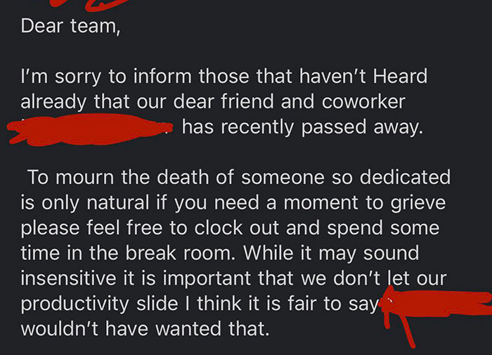 Worker Shares Email Which Says They Might Be Fired For Discussing Colleague's Passing, And It Goes Viral