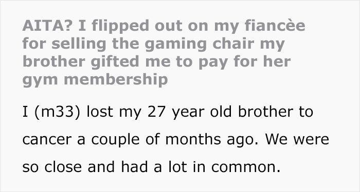 Broke Woman Sells Her Fianc&eacute;'s Deceased Brother's Gaming Chair So She Could Go To The Gym