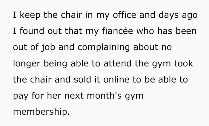 Broke Woman Sells Her Fianc&eacute;'s Deceased Brother's Gaming Chair So She Could Go To The Gym