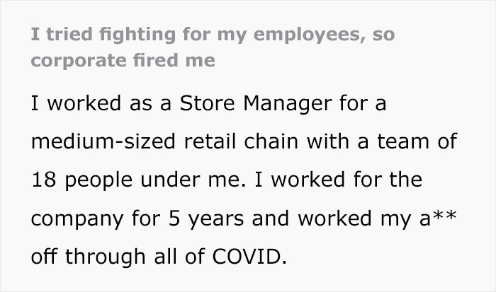 "Why Can't You Just Sit Quiet And Nod Your Head Like Everyone Else?": Manager Fired For Standing Up For His Employees