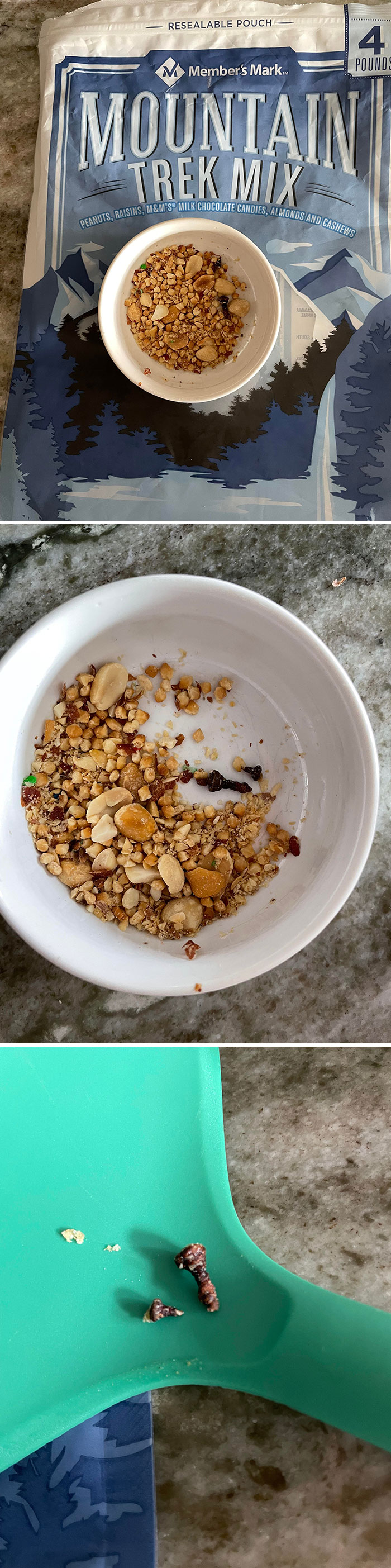 Ate A Huge Bag Of "Members Mark" Trail Mix For About 1 Month. Got To The Bottom And Found 3 Rusty Screws