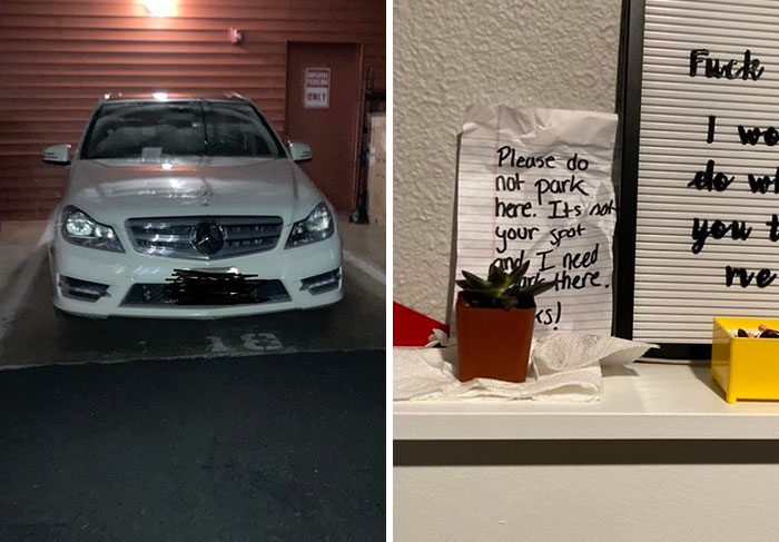 Visitor Illegally Parked In My Private/Assigned Spot At My Apt For Half The Night. Lot Was Full So I Had To Park Half A Mile Away And Walk