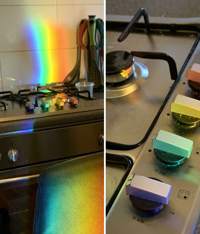 The Sun Shining Through My Fish Tank Aligned Perfectly On Each Knob