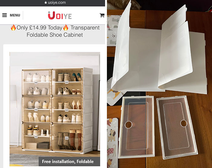 Ordered 2 Of These Shoe Cabinets Online, Second Image Is Everything That Arrived. Company Offered Me A £4 Goodwill Refund When I Complained