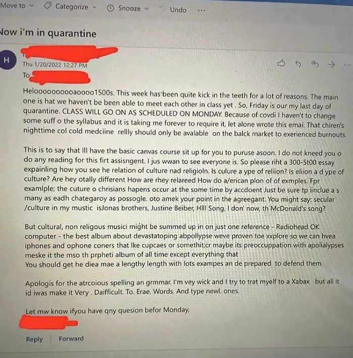 Email From A Professor At My School