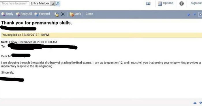 Email I Got From My Biochem Professor Back In College. Best Compliment I’ve Ever Received