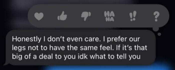 Woman Sends Her Boyfriend A Pic Of Her Hairy Legs To Have A Laugh, Doesn't Expect He Would Respond By Shaming Her