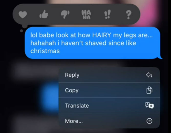 Woman Sends Her Boyfriend A Pic Of Her Hairy Legs To Have A Laugh, Doesn't Expect He Would Respond By Shaming Her