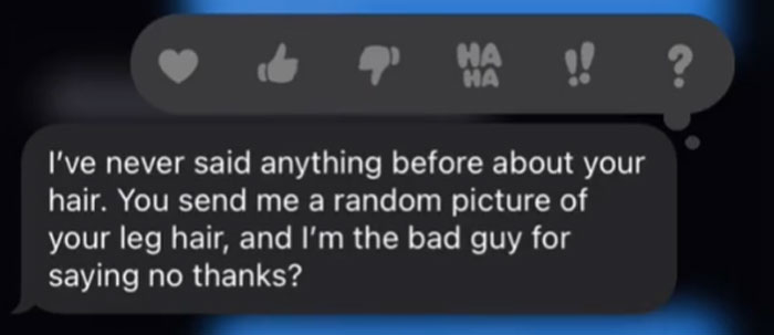 Woman Sends Her Boyfriend A Pic Of Her Hairy Legs To Have A Laugh, Doesn't Expect He Would Respond By Shaming Her
