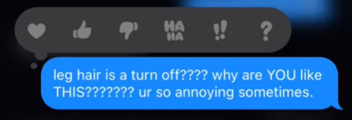 Woman Sends Her Boyfriend A Pic Of Her Hairy Legs To Have A Laugh, Doesn't Expect He Would Respond By Shaming Her