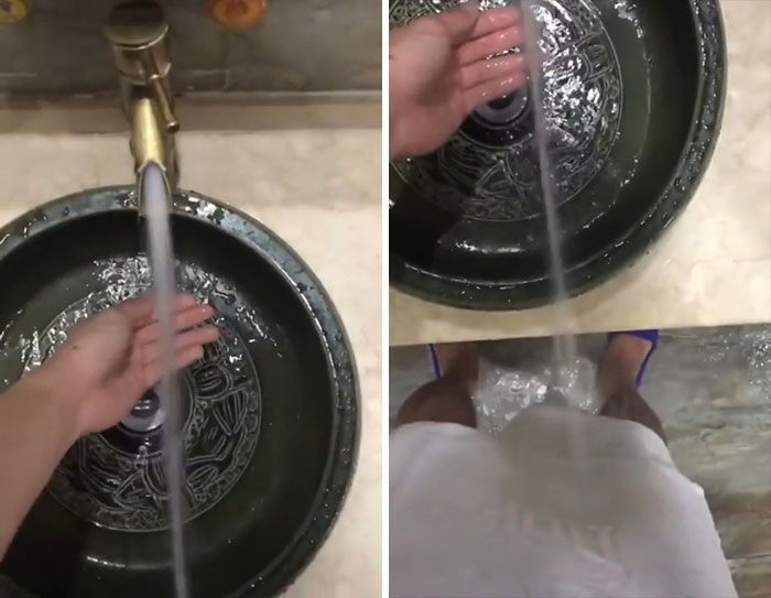 The Water Goes Beyond The Hand Washing’s Drain, So I Can Wash My Feet