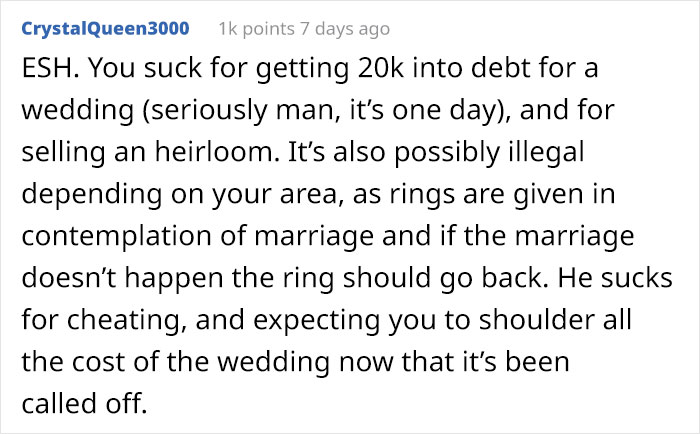 Cheating Ex-Fianc&eacute; Won't Pay For The Canceled Wedding Costs, So Woman Decides To Sell His Family Heirloom