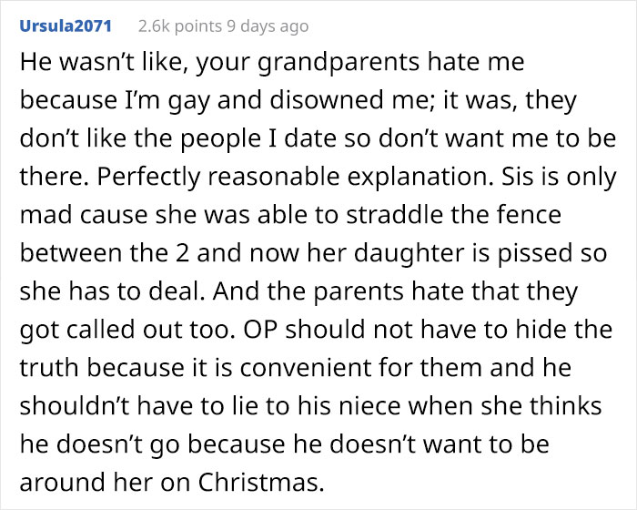 Gay Man Explains His Sexuality Is The Reason He's Not Invited To Christmas Gatherings At Grandparents', 10 Y.O. Niece Confronts Them