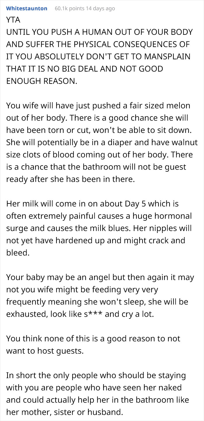"She&rsquo;s Extra Hormonal": Husband Invites His Family To Stay Over For A Week Right After His Wife Gives Birth, Leaves Her Shocked