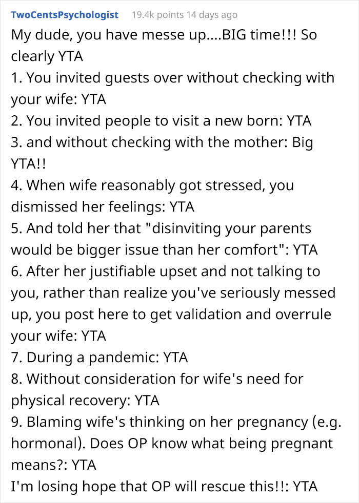 "She&rsquo;s Extra Hormonal": Husband Invites His Family To Stay Over For A Week Right After His Wife Gives Birth, Leaves Her Shocked