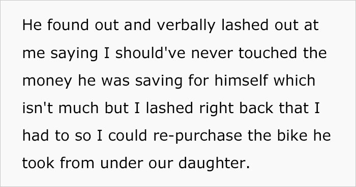 Mom Deliberately Takes Her Husband’s Savings After He Selfishly Returns His 11 Y.O. Daughter’s Gift To Use The Money On Something ‘Useful’ Mom Deliberately Takes Her Husband’s Savings After He Selfishly Returns His 11 Y.O. Daughter’s Gift To Use The Money On Something ‘Useful’