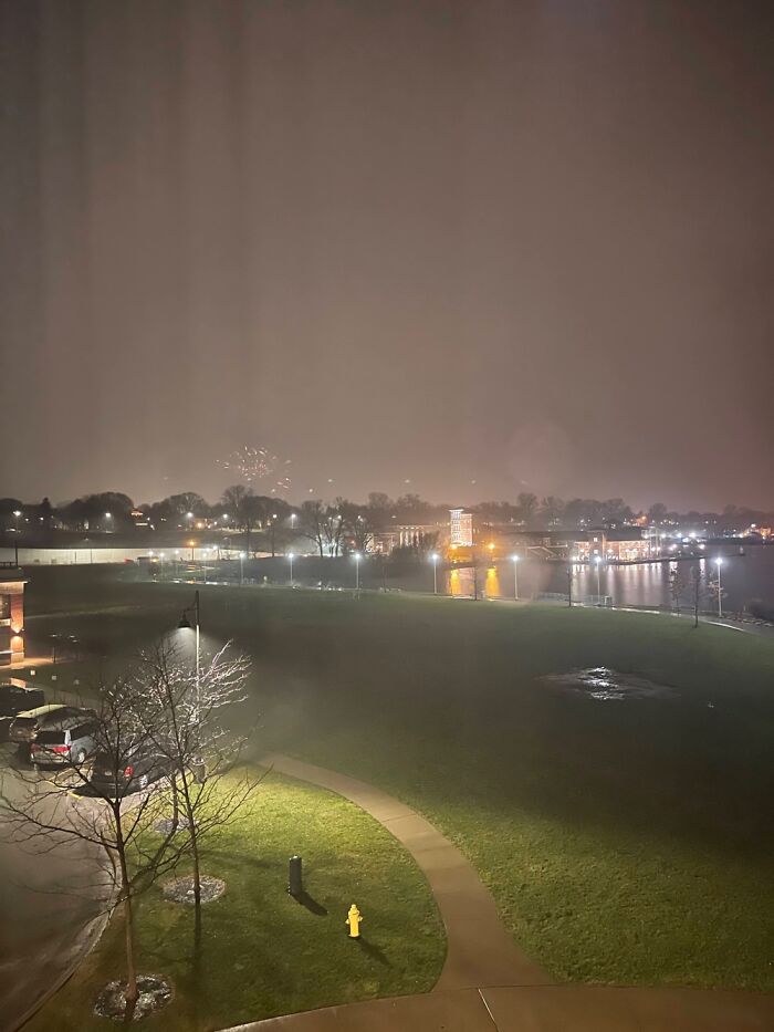 Cute Fireworks Near The Presque Isle Bay In Erie, Pennsylvania At Midnight