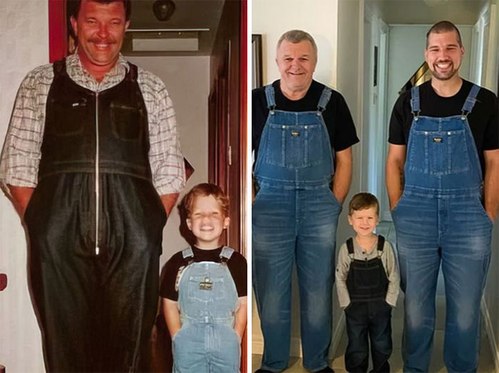 First Pic Is Me And My Dad In 1990. Second Is Us With My Son. Same House, Same Spot, Same Goofy Grins.