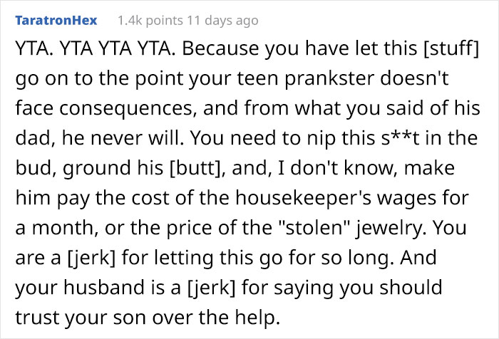 "Prankster" Son Tries To Get Housekeeper Fired By Sneaking His Mom&rsquo;s Jewelry Into Her Purse, Dad Is Outraged The Mom Called Him Out For It