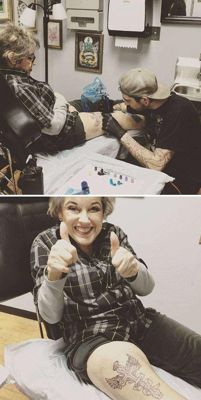 My Grandma Is 83 Years Old And We Took Her To Get Some Ink Today. I Drew This Tattoo For Her After We Lost My Uncle