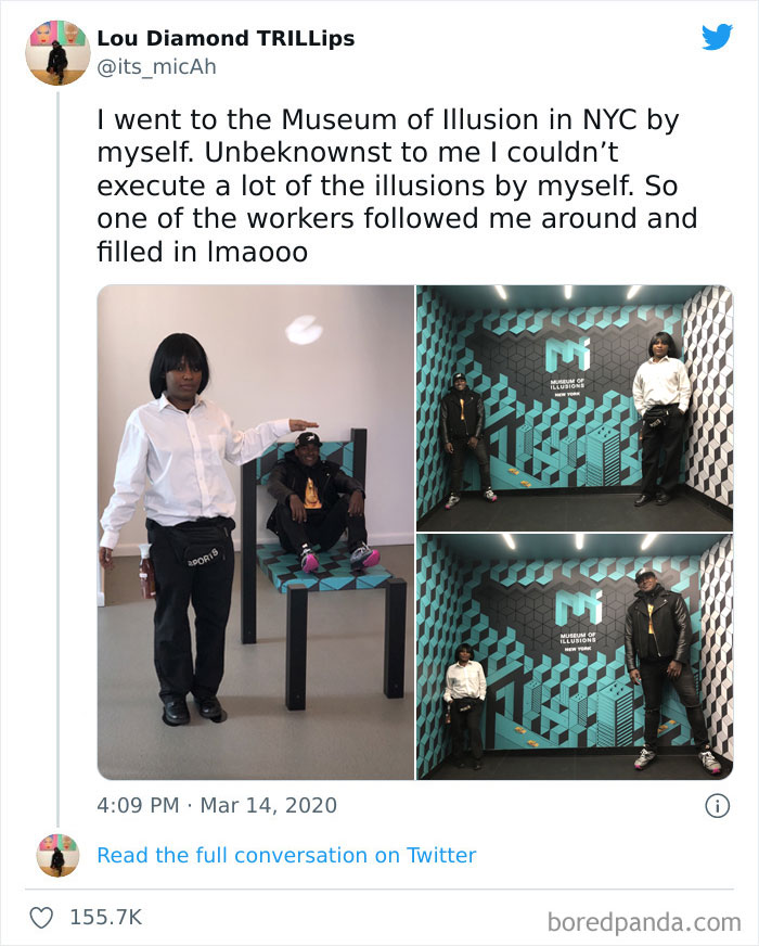 Guy Visits The Museum Of Illusions Alone, Gets A Museum Worker To Help Him With The Pictures