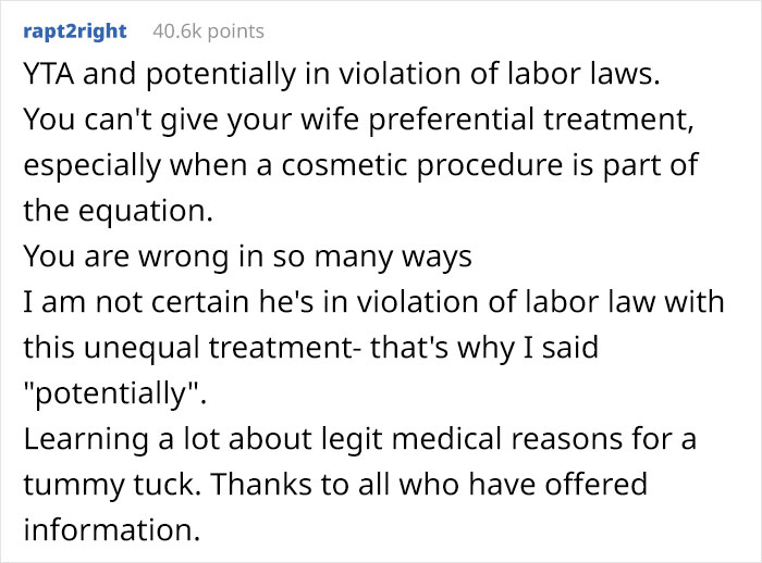 "AITA For Allowing My Wife To Extend Her Maternity Leave At My Company But Not One Of My Other Employees?" "AITA For Allowing My Wife To Extend Her Maternity Leave At My Company But Not One Of My Other Employees?"