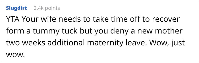 "AITA For Allowing My Wife To Extend Her Maternity Leave At My Company But Not One Of My Other Employees?" "AITA For Allowing My Wife To Extend Her Maternity Leave At My Company But Not One Of My Other Employees?"