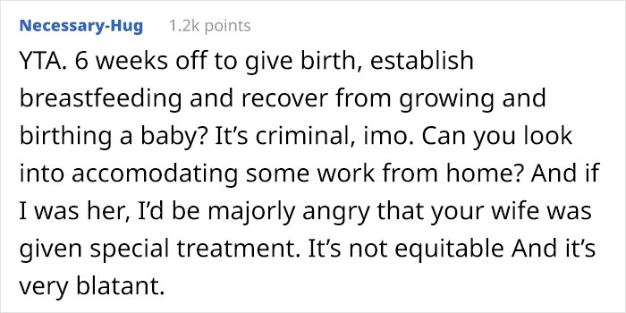 "AITA For Allowing My Wife To Extend Her Maternity Leave At My Company But Not One Of My Other Employees?" "AITA For Allowing My Wife To Extend Her Maternity Leave At My Company But Not One Of My Other Employees?"